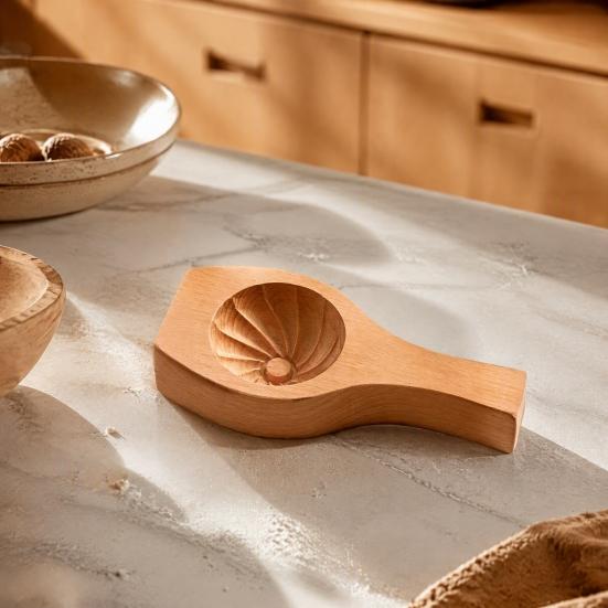 Küchenhelfer für Teigtaschen Holzbrötchenform mit Griff, Manuelles Baozi-Pressform, Backzubehör Einfache DIY Ravioli Teigpresse