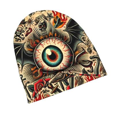 ZLIENSZUS Old School Tattoo Eyeball Wings Knit Hat for Adults - Retro Winged Eyeball Tattoo, Gothic Suitable for Weekend Outfits, Daily Wear & Themed