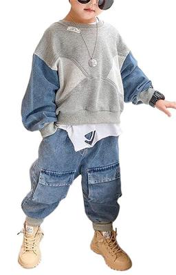 ZHENGTU Sweatsuit Long Sleeve Denim Loose Casual Junior Winter Size Kids' Boys' Set, Hoodie, Sportswear, Jeans, Fit, Outerwear, Tracksuit, Clothing,