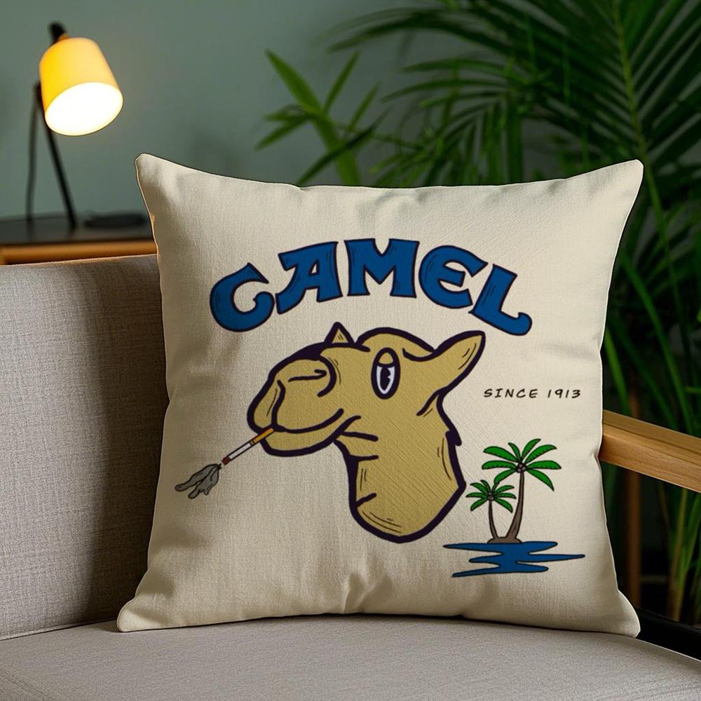 Luxury C-Camel Cushion Cover Plush Fabric Soft Double-Sided Printed Sofa Pillow Case Colorfast Home Decor Gift