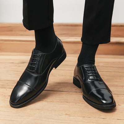 Fashion Retro Classic Black Men's Leather Shoes Minimalist Lace Up Style Wedding Party Outdoor Leisure Business Walking Men's Shoes