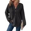 Women's V-Neck Waffle Knit Drawstring Button Long Sleeve Hoodie