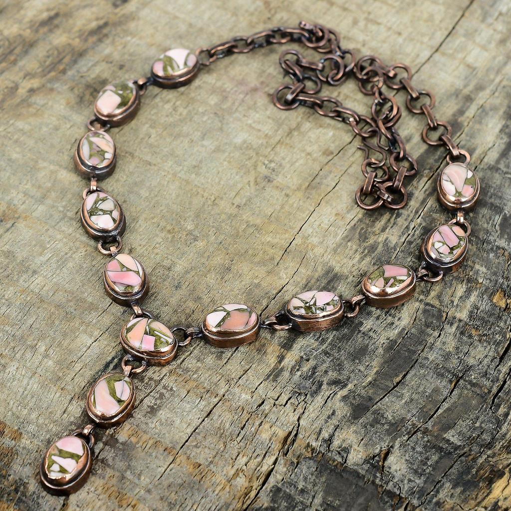 Copper pink opal necklace electroformed copper necklace adjustable chain necklace beautiful gemstone necklace handmade jewelry gifts for her
