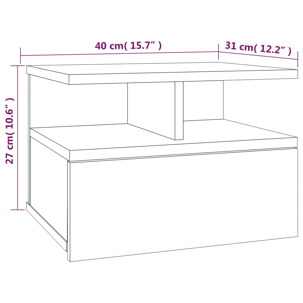 Wall Mounted Nightstand Gray Sonoma 40 x 31 x 27 cm Particleboard