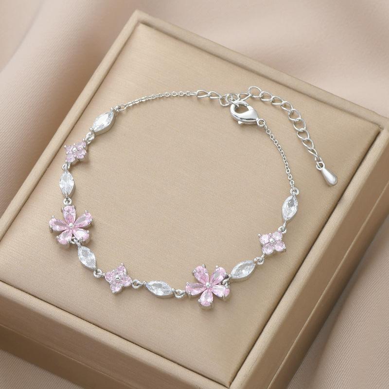 

Luxury Colorful Zircon Flower Bracelet For Women Girls Korean Sweet Gold Color Crystal Adjustable Bracelet Jewelry Gift