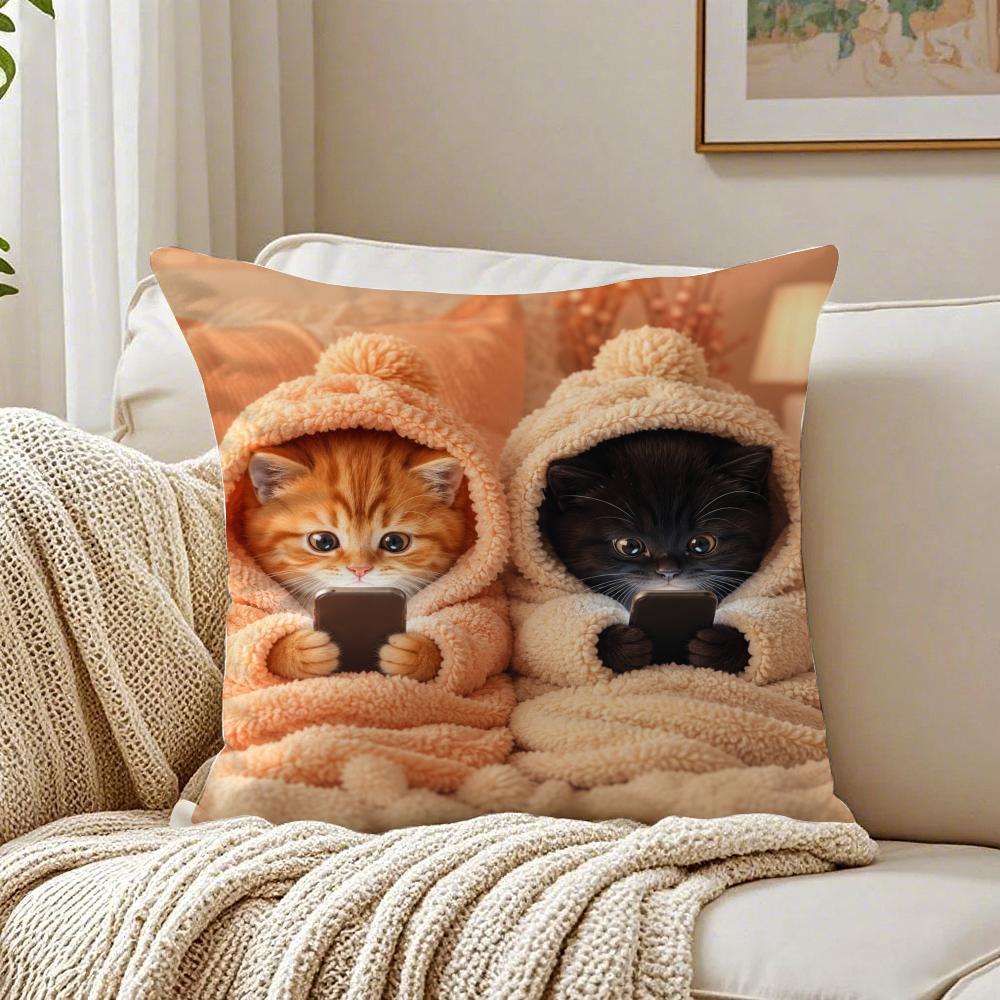 Vibrant Style Charming Kitten Pillow Case Breathable Organic Short Plush Cushion Covers Wrinkle-Resistant Soft Durable