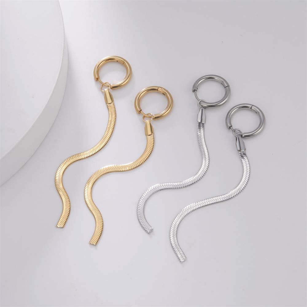  Snake Chain Long Tassel Drop Earrings Stainless Steel Fashion Unique Design Earrings for Women Girl Kpop Wedding Jewelry