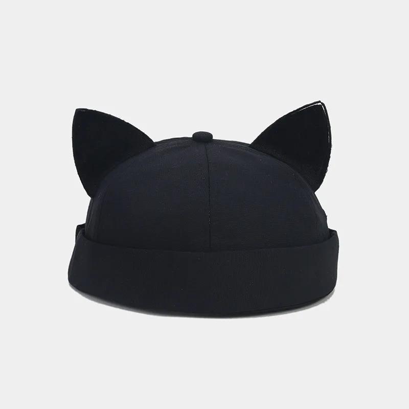 

LDSLYJR Four Seasons Cotton Cartoon Style Docker Cap Brimless Hat Beanie Landlord Sailor Cap Girl and Women 112 56-60cm adjustable чорний