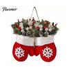 Snowflake Pattern Holiday Wreath Christmas Mitten/Stocking Wreath, Decorative Artificial with Berries Pine Cones, Garland for Wall Branches,