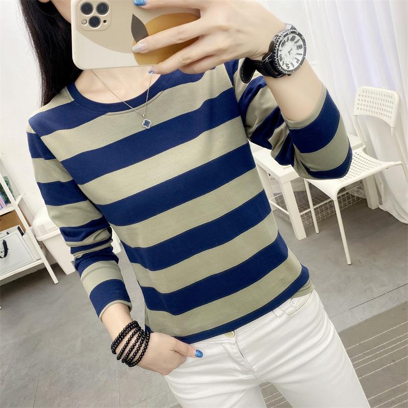 

2024 Early Autumn Women s Korean Striped Long Sleeve Loose T-Shirt M (90-105 lbs)
