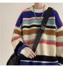 Men's Retro Rainbow Stripe Knit Sweater - Winter 2025 Casual Round Neck Style