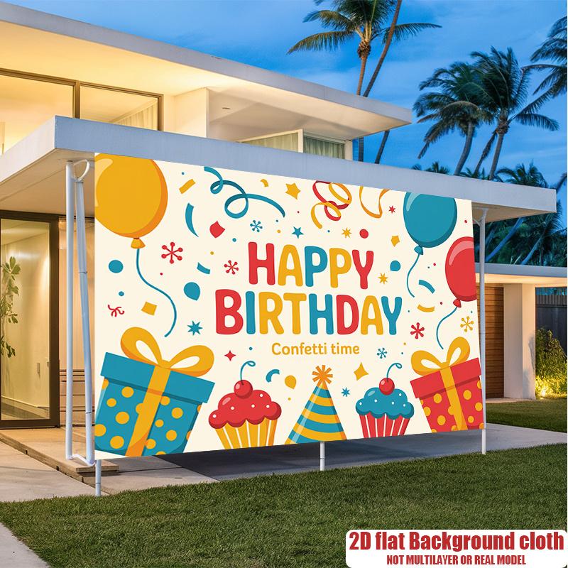 Dessert Sweet Birthday Celebration Banner, Colorful Polyester Backdrop for Party Decorations