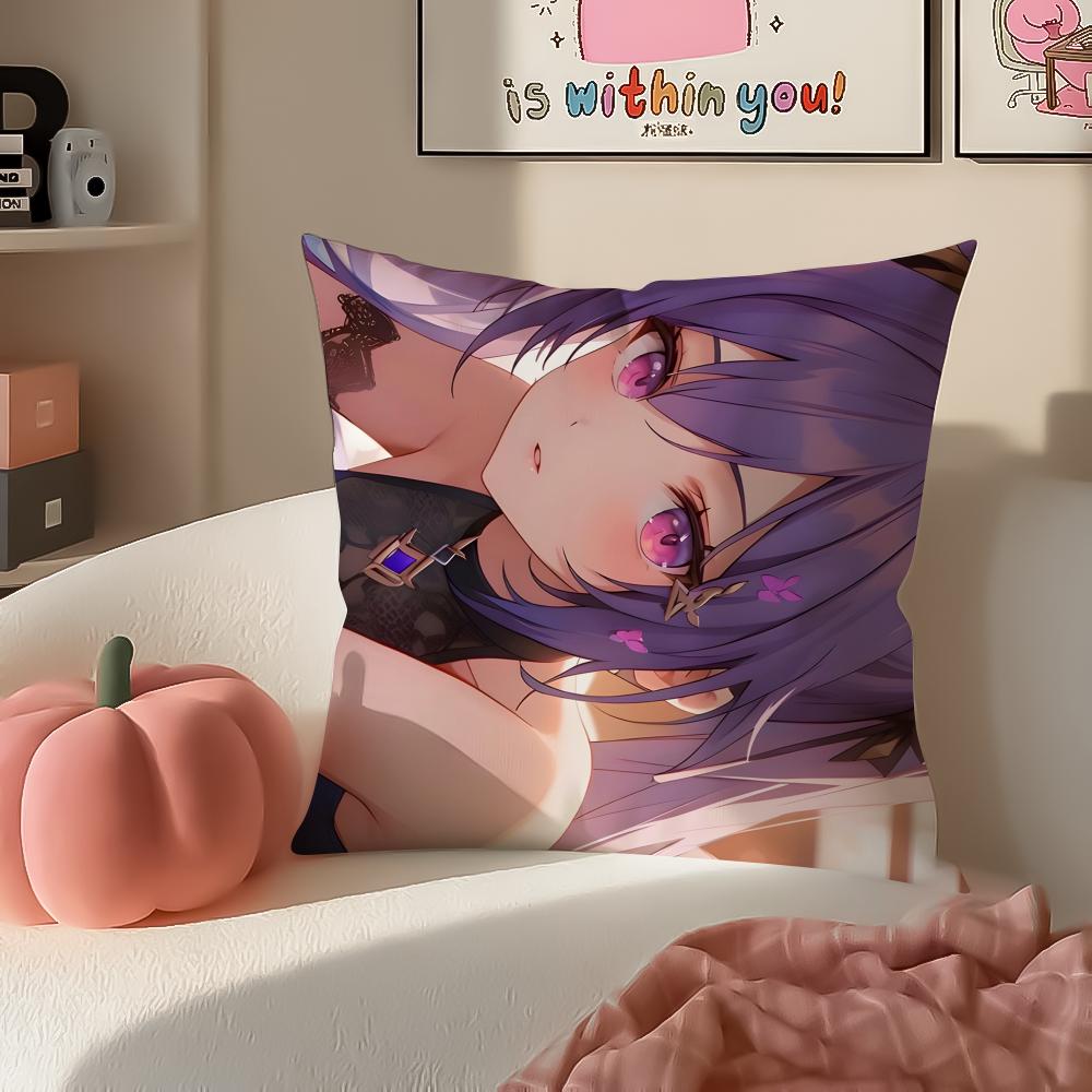 Game Genshin Keqing Cushion Cover Pillowcase Short Plush Invisible zipper Room Sofa Cushion Cover