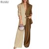 ZANZEA Women Long Sleeve Blazer and Pants Casual Two Piece Suit Sets