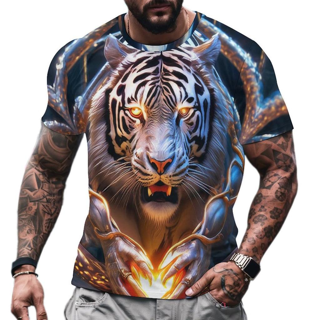 Summer 2025 3d Tiger Print T-shirts For Men Short Sleeve Tees Summer Quick Dry Pullover Top Loose Oversized Man Fashion Men Tees