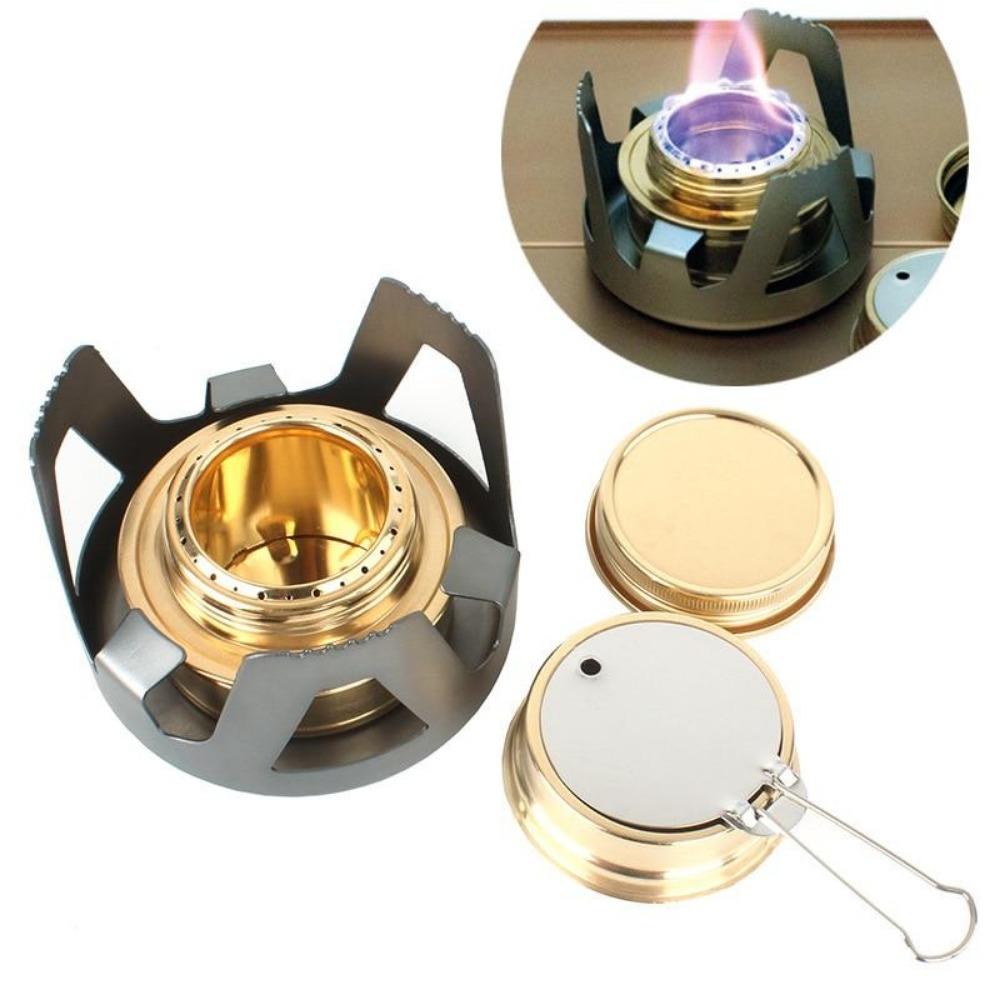 Outdoor Camping Brass Stove with Aluminum Stand Cover Portable Boiling Water Stove Bracket