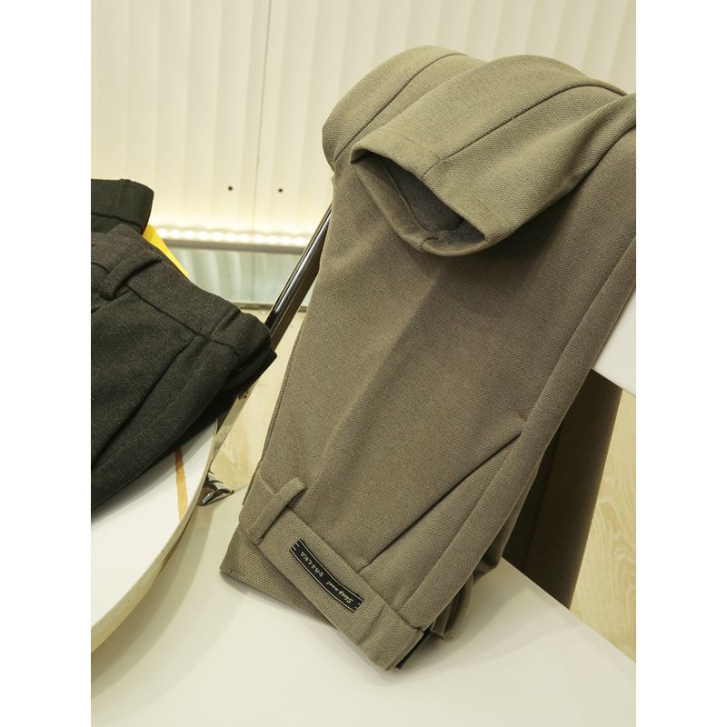 Strong Word of Mouth! Fleece Blended Elastic Sanding! High End Men's Autumn and Winter Commuter Fit Straight Casual Trousers