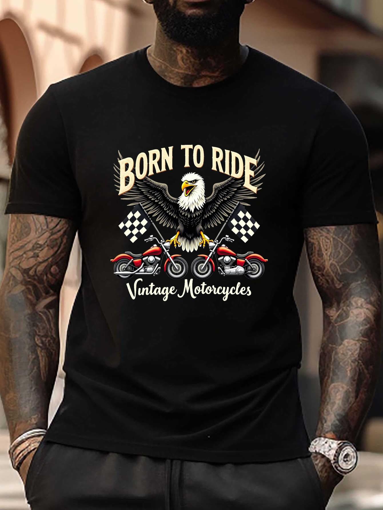 Plus Size  Born to Ride  Graphic T-shirt - Vintage Motorcycle Eagle Design M