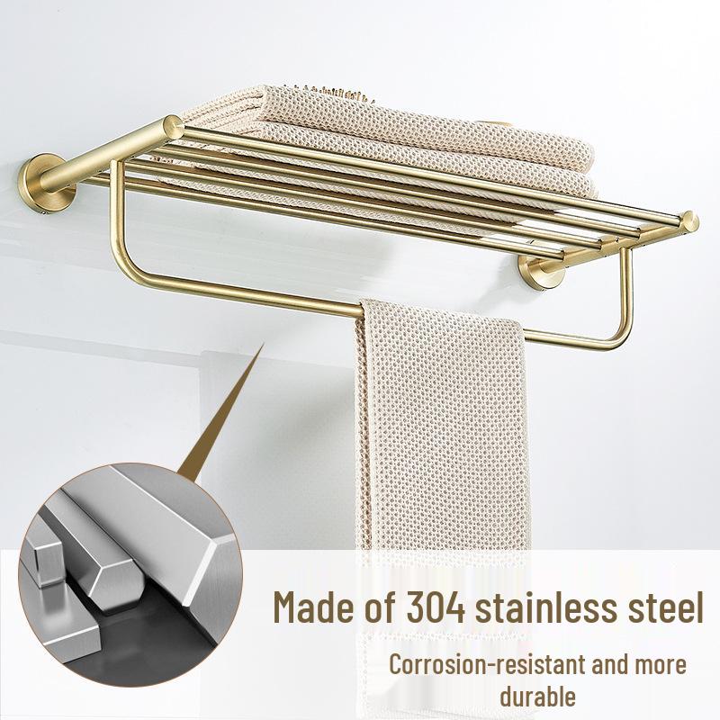 Minimalist Brushed Gold Towel Rack - 304 Stainless Steel Bathroom Hardware Hanger