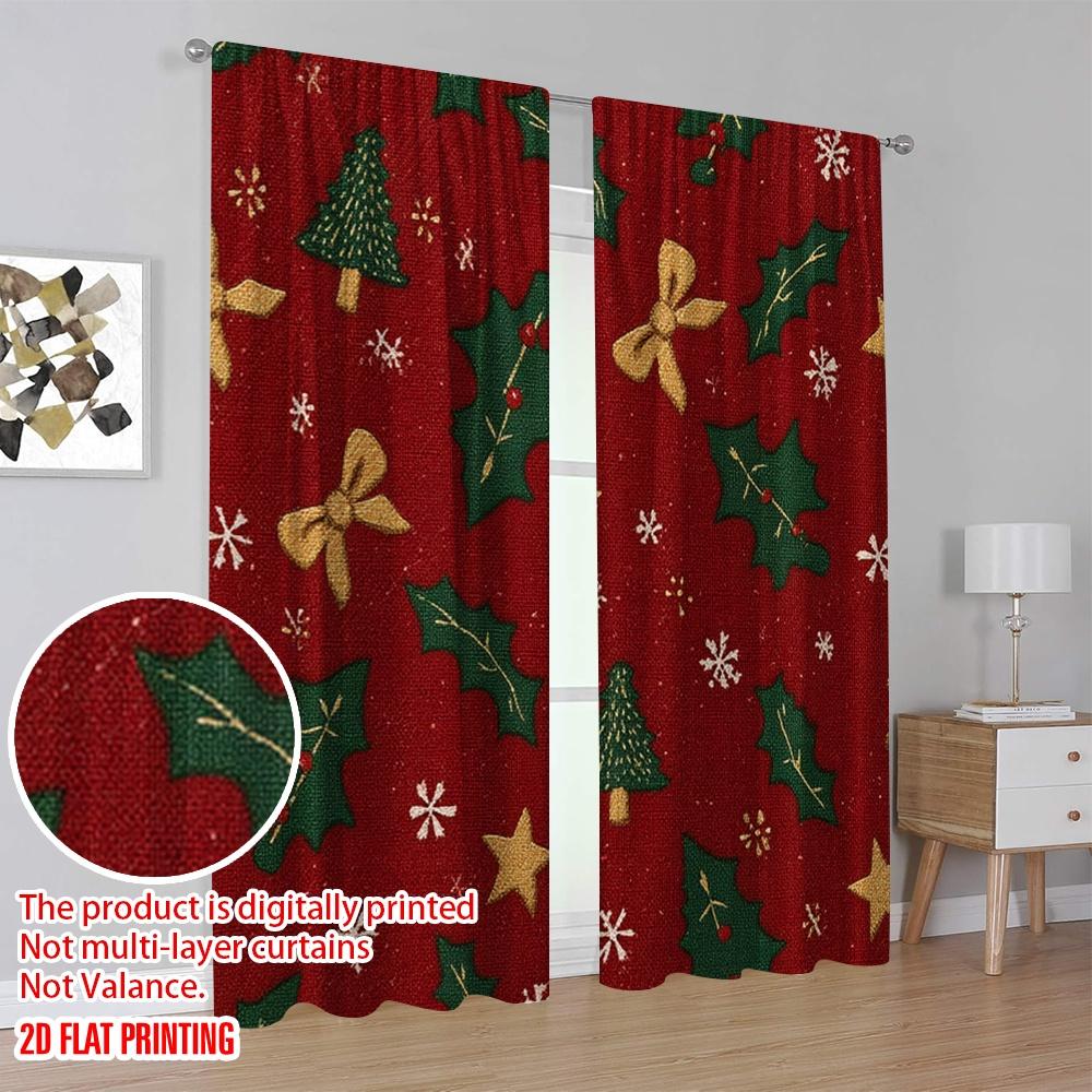 2pcs,2D Plane Printing Creative Curtains Adorable Santa Hat & Scarf Versatile Fabric (without Rod) All Seasons Ldeal for Living