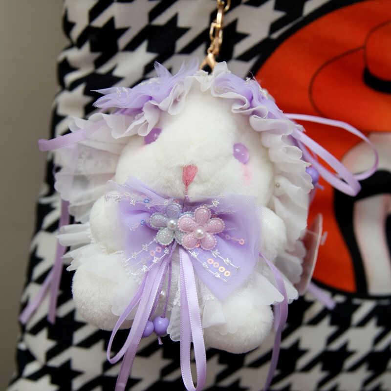 Spring Lolita Pink Rabbit Plush Doll Keychain - Cute Backpack Charm