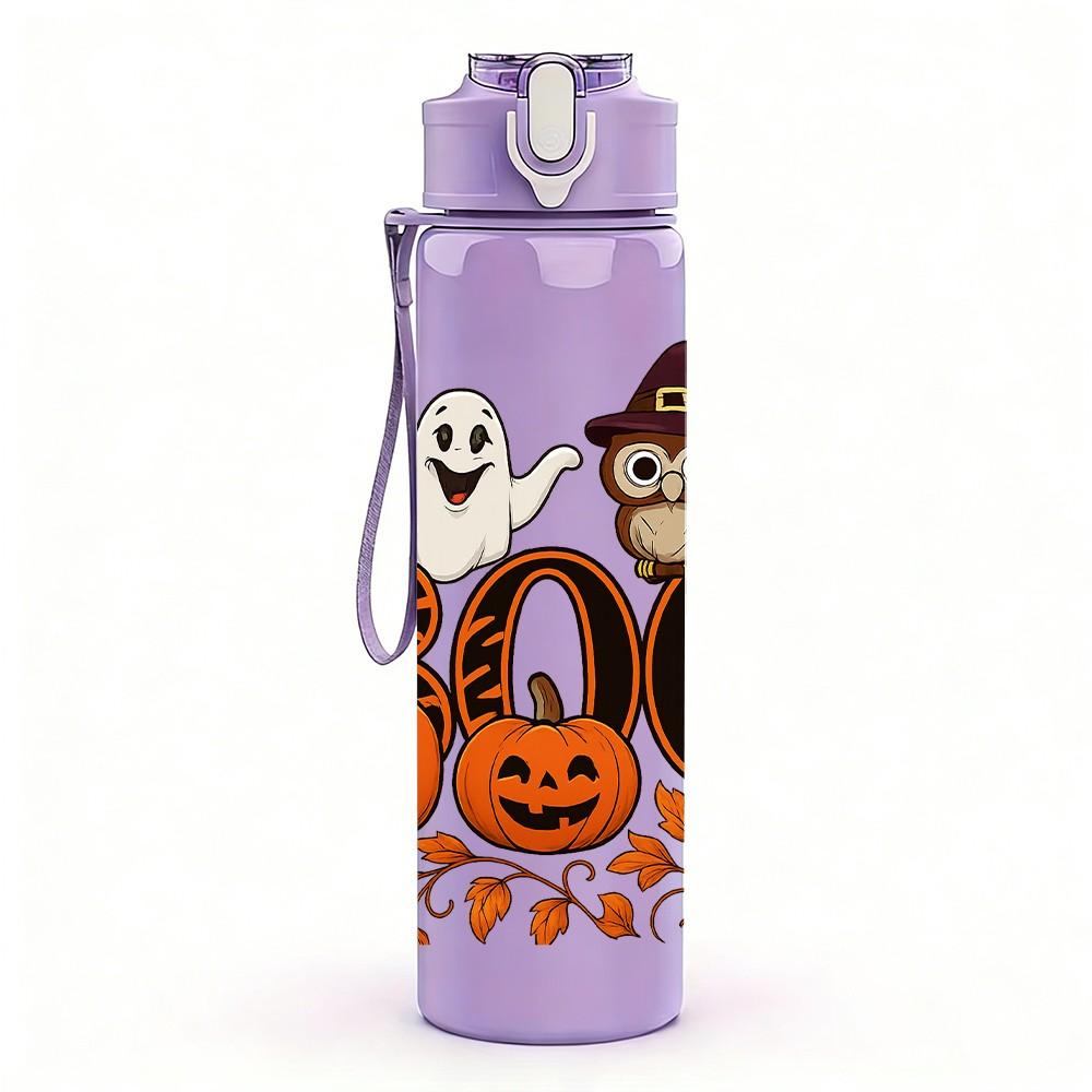 1PC Boo Halloween Ghost Pumpkin Pattern 750ml Color Plastic Sports Water Bottle Leakproof Flip Straw Lid Suitable for Sports Office Home Use