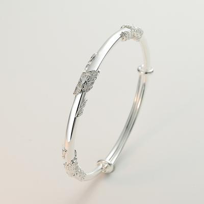 Zuyin S999 Sterling Silver Leaf Bracelet for Women with Minimalist Ins Design Sense, Push-pull Adjustable Floral Bracelet
