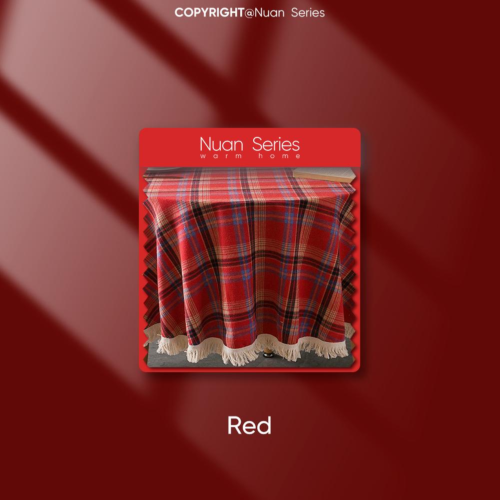 1PC Nuan Series Christmas Plaid Printed Tassel Edge Table Cloth Retro Party Decoration Table Cloth for Kitchen Dining Table Coffee Table Home Decor