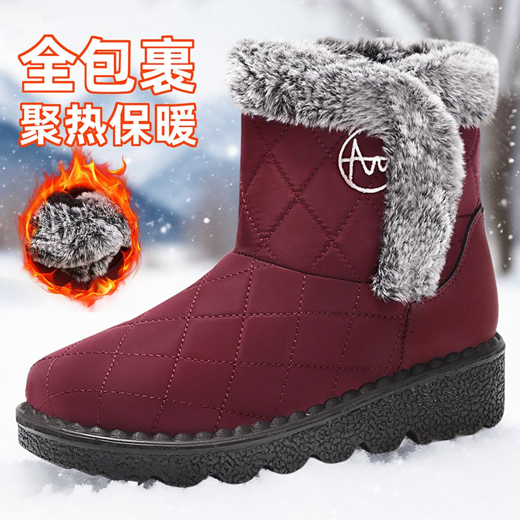 Snow boots women's autumn and winter new 2025 polyurethane women's medium tube cotton shoes piled thickened thermal cotton boots