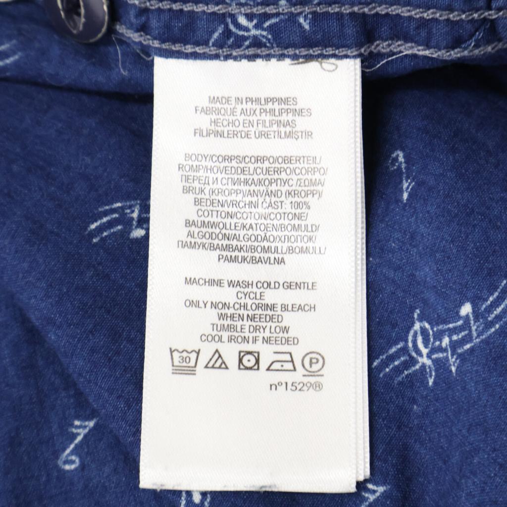 RRL Indigo Musical Note Pattern Cat Eye Button Long Sleeve Shirt Tops M NavyUsed
