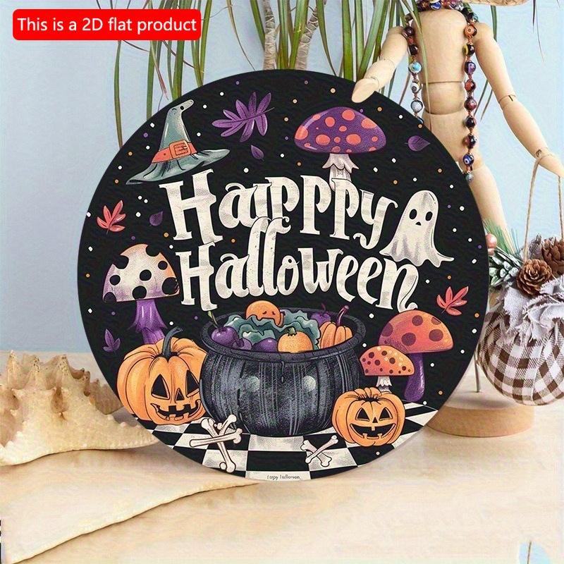 2d Flat 20*20cm, Home Decoration, "Happy Halloween" Circular Wooden Creative Decorative Logo, for Home, Cafe, Kitchen, Bar, Office Wall Decor.
