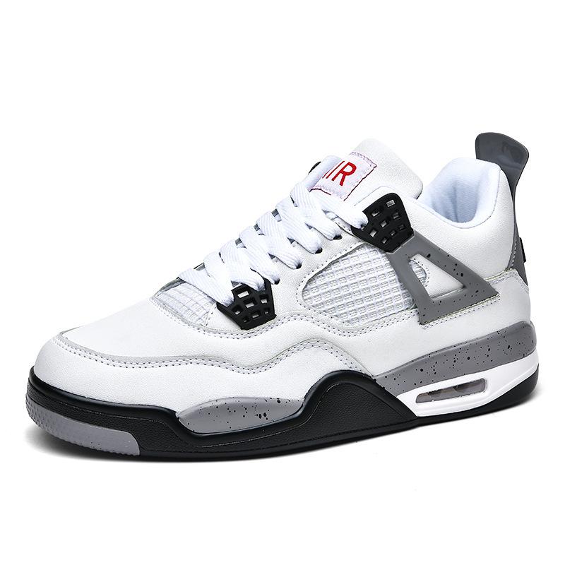 AJ4 Men's Little White Cement High-Top Basketball Sneakers, Thick-Soled, Autumn 2025 Trendy Edition
