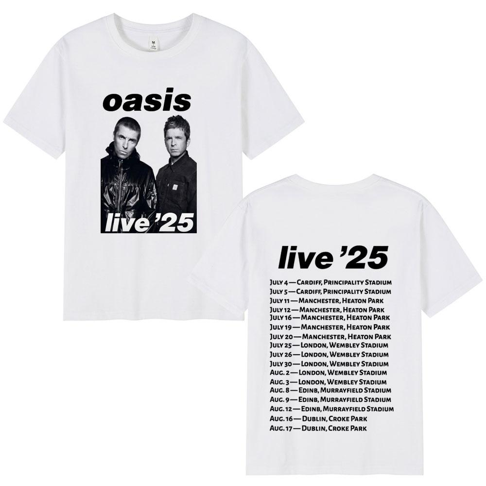 Rock Band O-Oasis Live 25 Tour T-Shirts Mens Women Summer Casual O-Neck Short Sleeve T Shirt Fans Gift Fashion Vintage Tee Shirt