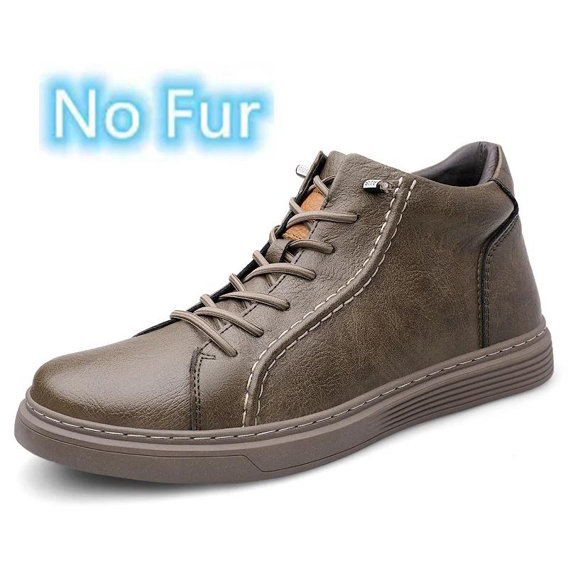 

Модные нескользящие универсальные мужские кроссовки на шнуровке из натуральной кожи повседневная обувь с высоким берцем для ходьбы теплые зимние мужские ботильоны кроссовки 37