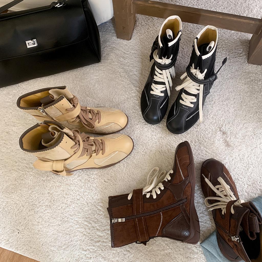 Verze z hovězí kůže, módní retro barevná kombinace, všestranné popruhy, boční zip, lovecké oblečení, boty Dexun Martin, dámská podzimní a zimní kolekce 2025