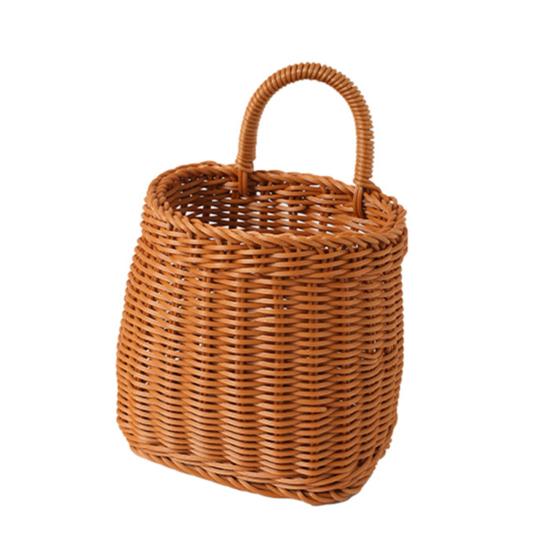 Handwoven Storage Basket Boho Hanging Basket with Handle Rustic Storage Basket for Flowers Fruits Vegetables Kitchen Produce
