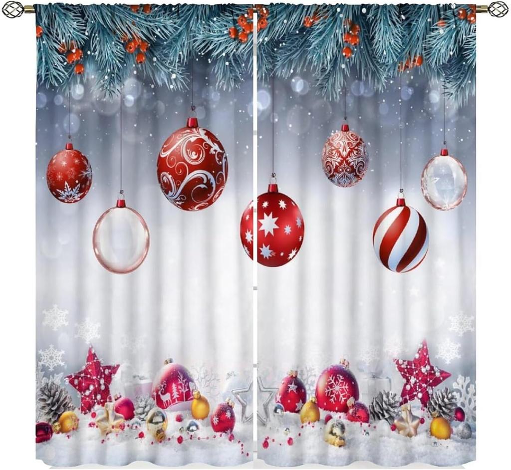 Christmas Curtains Red White Snowflakes Xmas Merry New Year Winter Holiday Party Decor Window Drapery Treatments Curtain Made Of Polyester