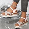 Fashion Fashion Crystal Wedge Heeled Sandals Women Summer Cross Straps White Sandles Woman Ankle Buckle Gladiator Sandalias Plus Size 43