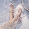 Xianfeng with Skirt Sandals New Summer New Small Fresh Temperament Medium Heel Rhinestone Thick Heel Sandals