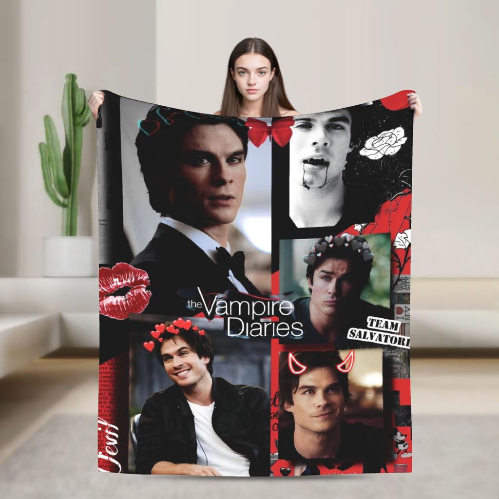 The Vampire Diaries Damon salvatore Blanket Print Plush Throw Blanket For Home Decor Travel Office Flannel Bedspread Bed Cover