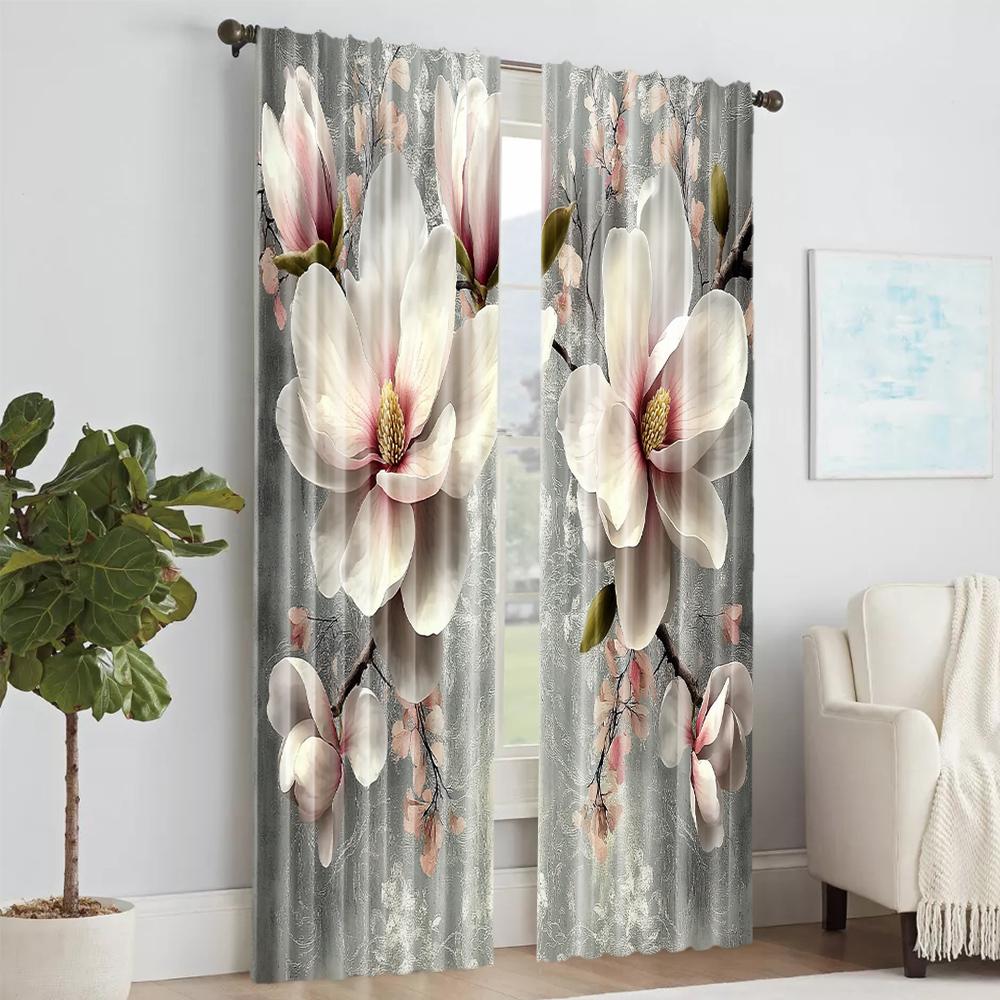 Set Of 2 Versatile Polyester Transparent Curtains Home Decoration Magnolia Pattern Use Bedrooms Living Rooms Curtain Ideal For Sitting Room