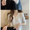 Fashionable Women's Korean Style Ice Silk Short-sleeved Cardigan Solid Color Zipper Splicing Casual Loose and Versatile Top