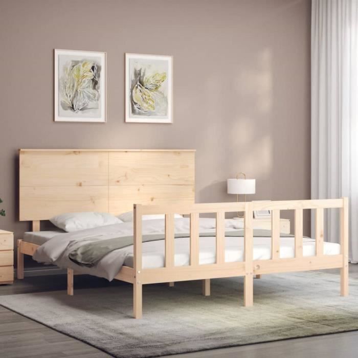 VidaXL Cadre de lit avec tête de lit 160x200 cm bois massif 3193411