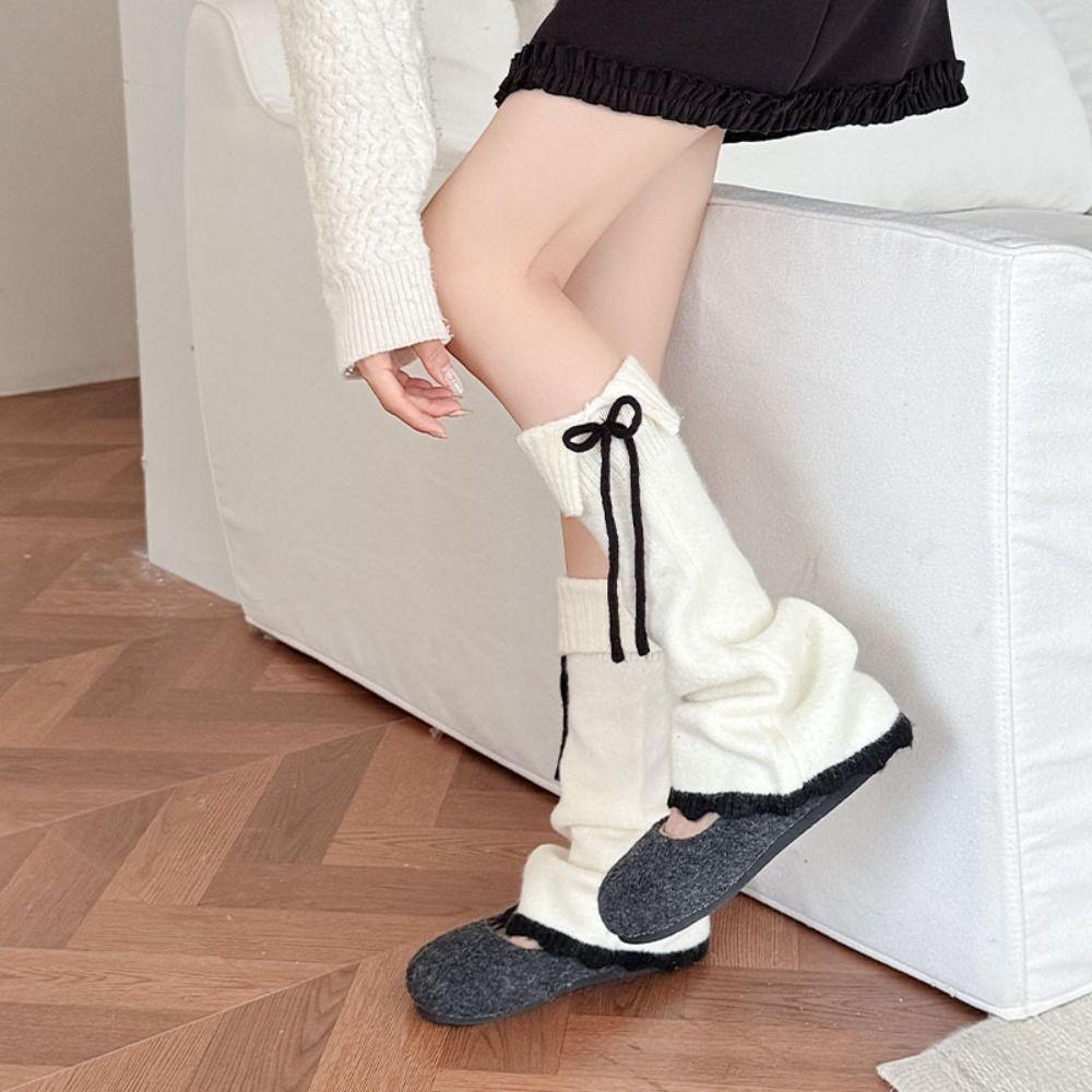 Y2K Lace Up Leg Warmers Sweet Ballet Women's Plush Stockings Fashion Knit Banding Leggings  Winter