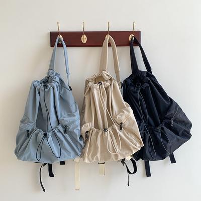 Sacs à dos à cordon froncé tendance pour femmes, sac à dos esthétique en nylon léger pour étudiantes, sac de voyage pour femmes
