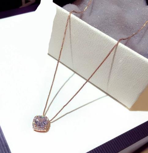 Модное женское колье на ключицу Серебро 1 карат Ослепительный кубический цирконий AAA Квадратная огранка Подвеска Звеньевое колье на ключицу для женщин 45cm