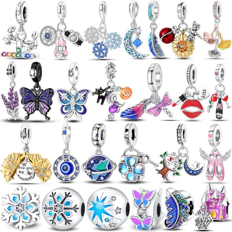 

100% 925 Silver Inlaid Zirconium Charms Beads Snowflake Butterfly Pendant Clasp Fit Original Bracelet DIY Jewelry