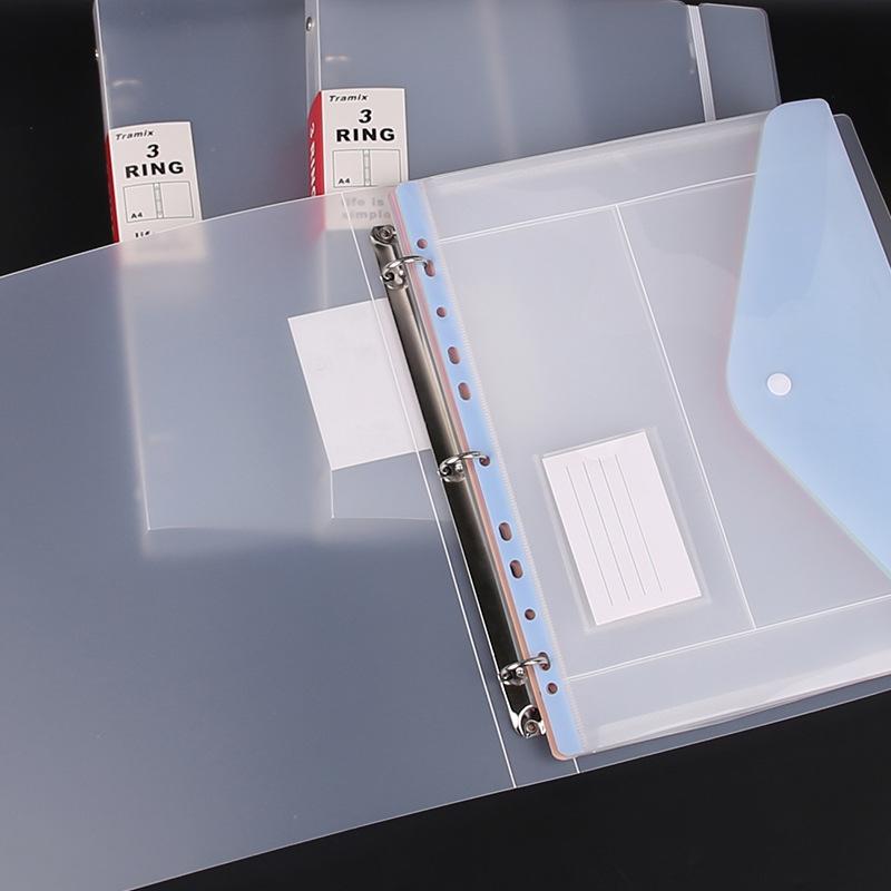 Plastic 11-hole Loose-leaf File Bag Transparent 3-hole Folder+6pcs Binder Pockets Document Pouch for Office and School Supply