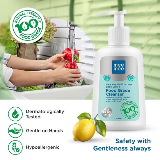 Mee Mee Food Grade Liquid Cleanser 500ml | Anti-Bacterial, Kills 99.9% Germs, 100% Natural Formula| One Drop Cleaning, Dermatologically Tested