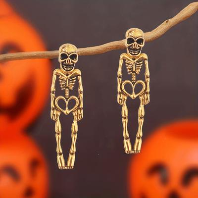 Náušnice v gothickém punkovém stylu, 3D design kostry, kovová slitina, ideální na Halloween a párty
